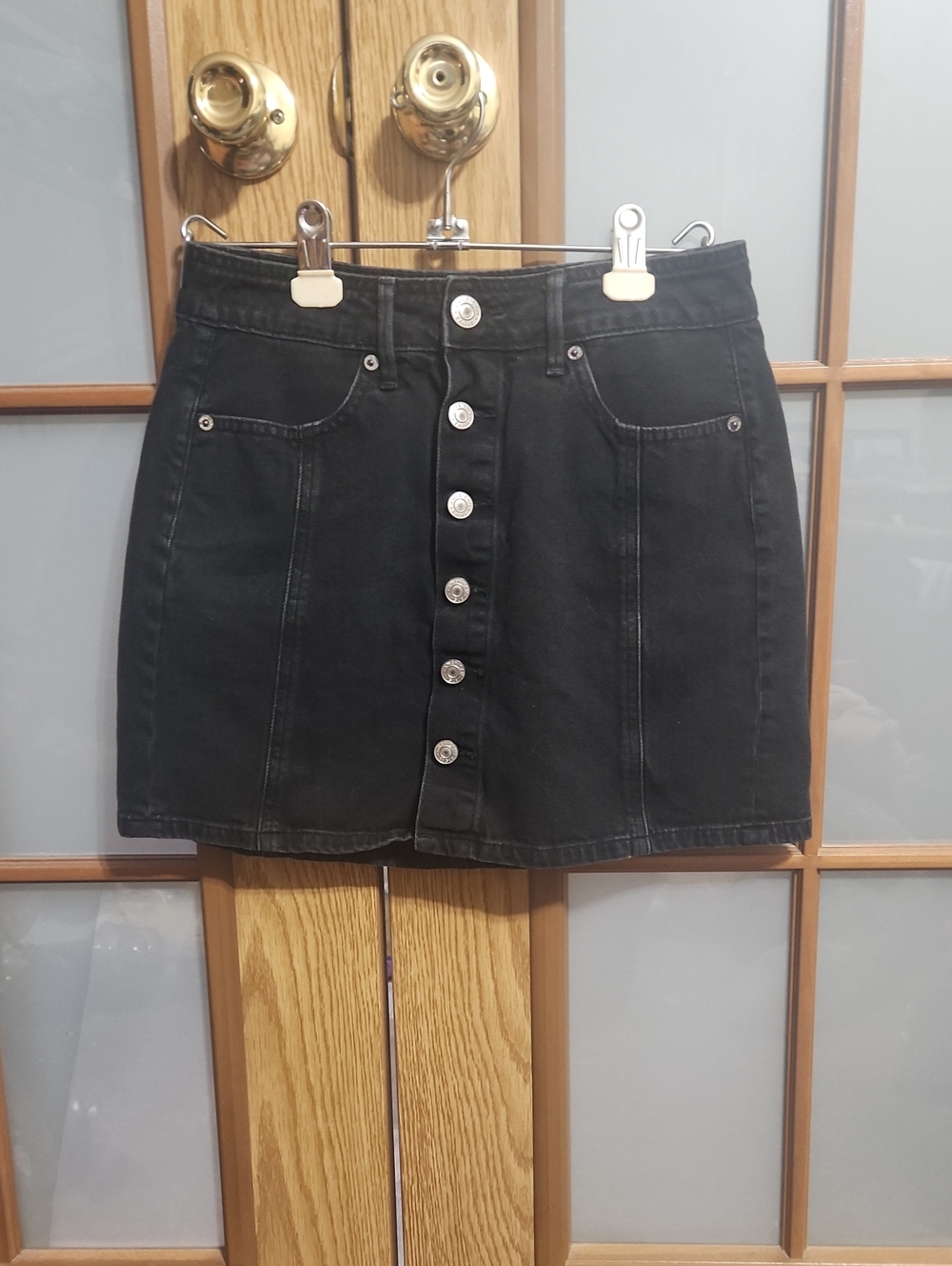 American Eagle Outfitters Black Denim Button-Front Mini Skirt Size 2